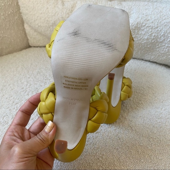 💛NEW Steve‎ Madden Kenley Citron Braided High Heel Sandals Slide-on Yellow 5.5 - Picture 9 of 9